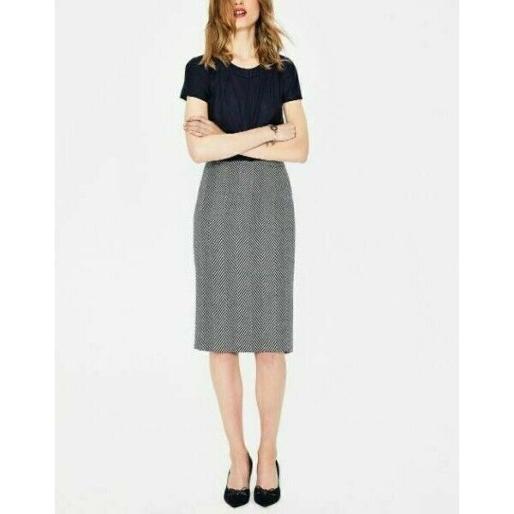 Boden Womens Freya Pencil Skirt UK 10 US 6 Navy Blue White Knee Length NWT